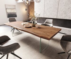 Jedálenský stôl Edge 260x100 XL akácia hnedá sklo Live-Edge