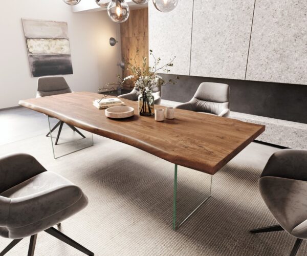 Jedálenský stôl Edge 260x100 XL akácia hnedá sklo Live-Edge