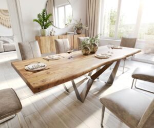 Jedálenský stôl Edge 260x100 XL akácia prírodná Spider plochá oceľ