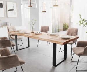 Jedálenský stôl Edge 260x100 XL akácia prírodná kov čierny Live-Edge
