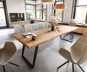 Jedálenský stôl Edge 260x100 XL akácia prírodná kov šikmý Live-Edge