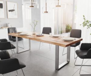 Jedálenský stôl Edge 260x100 XL akácia prírodná nerezová oceľ úzky