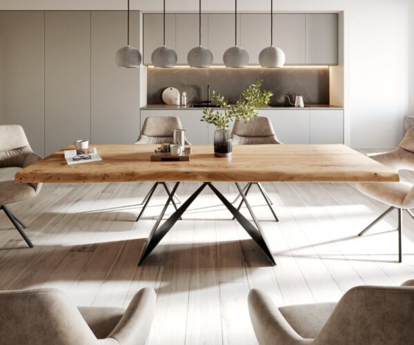 Jedálenský stôl Edge 260x100 XL akácia prírodná podstava v tvare – Obrázok 2