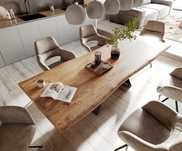 Jedálenský stôl Edge 260x100 XL akácia prírodná podstava v tvare – Obrázok 4
