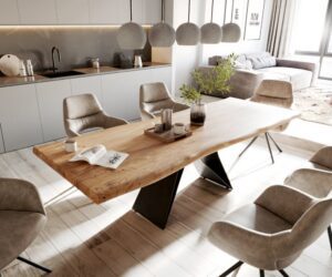 Jedálenský stôl Edge 260x100 XL akácia prírodná podstava v tvare