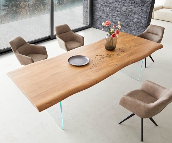 Jedálenský stôl Edge 260x100 XL akácia prírodná sklo Live-Edge – Obrázok 4