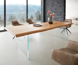 Jedálenský stôl Edge 260x100 XL akácia prírodná sklo Live-Edge