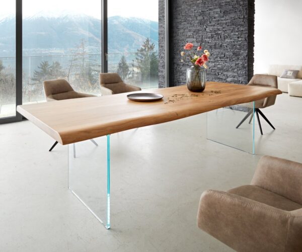 Jedálenský stôl Edge 260x100 XL akácia prírodná sklo Live-Edge