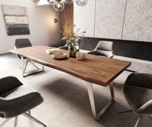Jedálenský stôl Edge 260x100 cm XL akácia hnedá nerezová oceľ