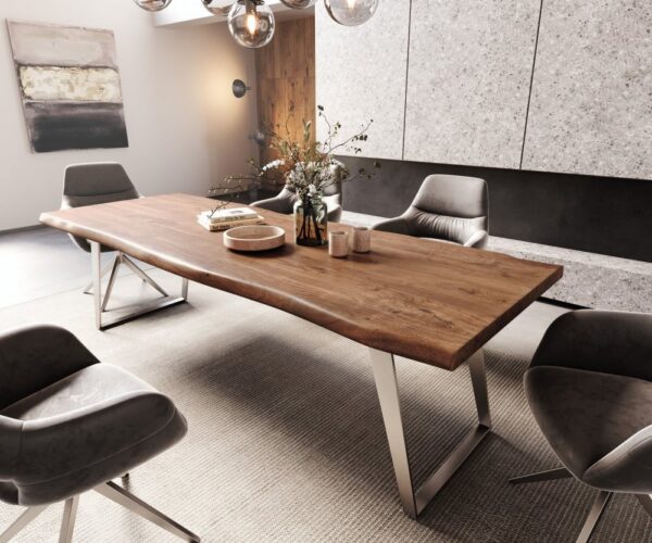 Jedálenský stôl Edge 260x100 cm XL akácia hnedá nerezová oceľ