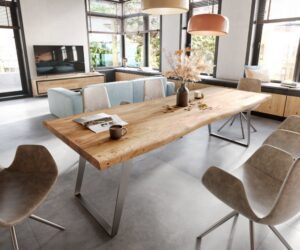 Jedálenský stôl Edge 260x100 cm XL akácia prírodná nerezová oceľ