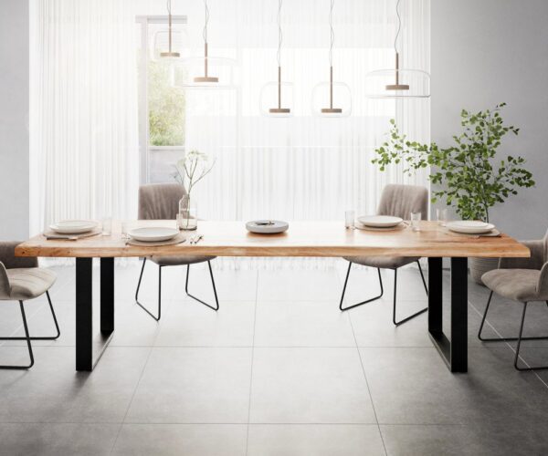 Jedálenský stôl Edge 280x100 XL akácia prírodná čierna tenká podstava – Obrázok 2