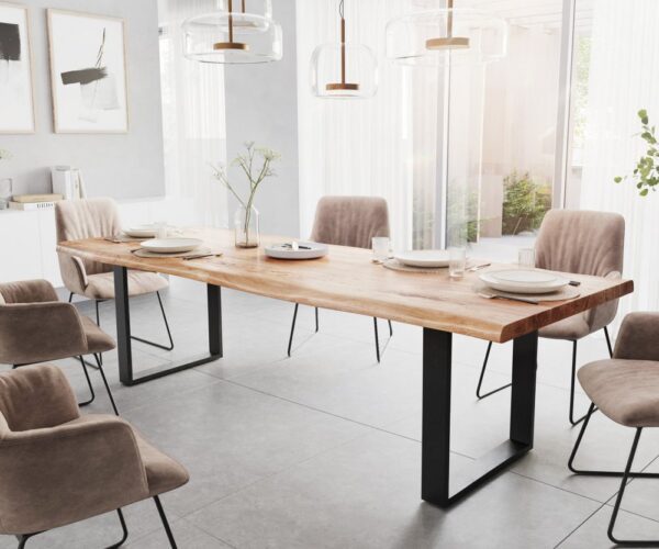 Jedálenský stôl Edge 280x100 XL akácia prírodná čierna tenká podstava