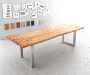 Jedálenský stôl Edge 280x100 cm XL akácia prírodná nerezová oceľ