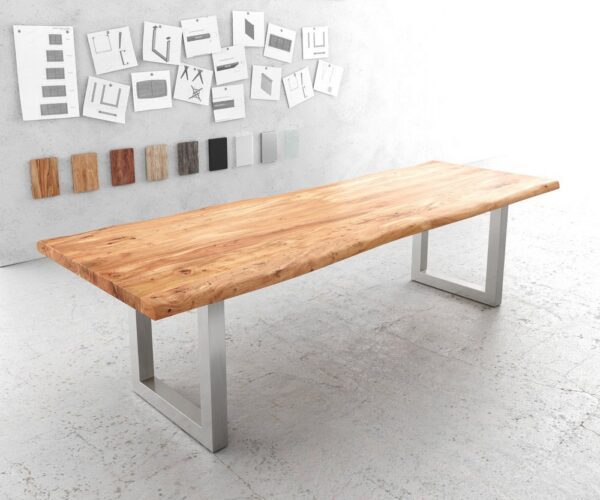 Jedálenský stôl Edge 280x100 cm XL akácia prírodná nerezová oceľ
