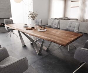 Jedálenský stôl Edge 300x100 XL akácia hnedá Spider plochá oceľ