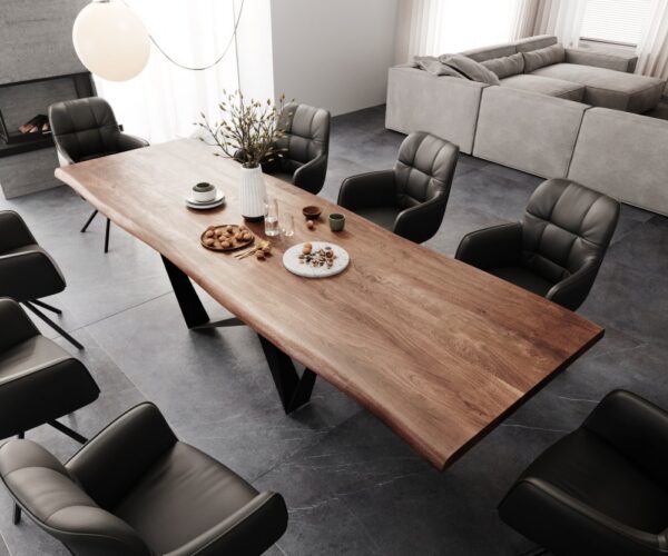 Jedálenský stôl Edge 300x100 XL akácia hnedá Spider plochá oceľ čierna – Obrázok 3