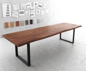 Jedálenský stôl Edge 300x100 XL akácia hnedá kov čierna Live-Edge