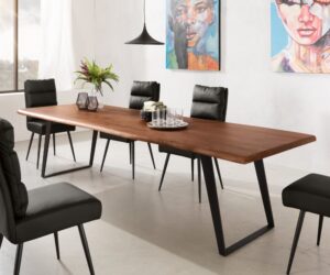 Jedálenský stôl Edge 300x100 XL akácia hnedá kov šikmý Live-Edge