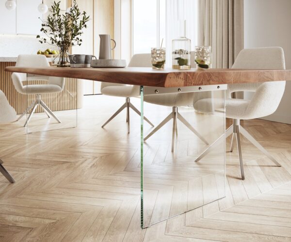Jedálenský stôl Edge 300x100 XL akácia hnedá sklo Live-Edge – Obrázok 4