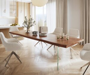 Jedálenský stôl Edge 300x100 XL akácia hnedá sklo Live-Edge
