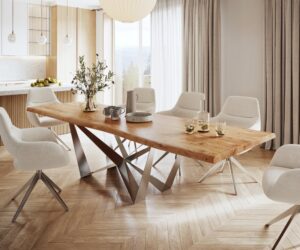 Jedálenský stôl Edge 300x100 XL akácia prírodná Spider plochá oceľ