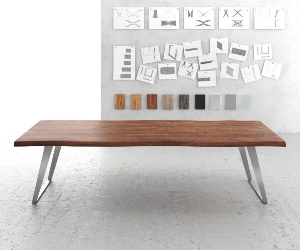 Jedálenský stôl Edge 300x100 cm XL akácia hnedá nerezová oceľ – Obrázok 2