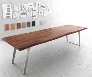 Jedálenský stôl Edge 300x100 cm XL akácia hnedá nerezová oceľ