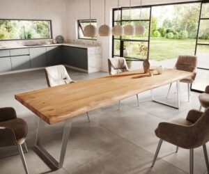 Jedálenský stôl Edge 300x100 cm XL akácia prírodná nerezová oceľ