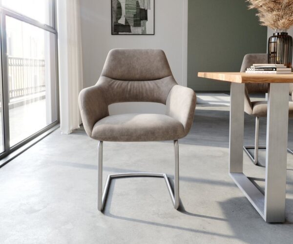 Jedálenská stolička Yago-Flex s opierkami mikrovlákno taupe vintage – Obrázok 2