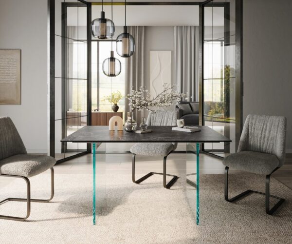 Jedálenský stôl Edge 140x90 keramika Laminam®Nero Greco antracitová – Obrázok 2