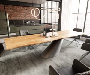 Jedálenský stôl Edge 300x100x4 dub prírodný Cono metalická strieborná