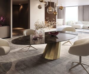 Jedálenský stôl Edge oválny 280x130 keramika Laminam® Emperador extra