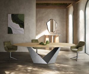 Jedálenský stôl Edge oválny 280x130 keramika Laminam® Sabbia dubová