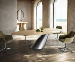 Jedálenský stôl Edge oválny 280x130 keramika Laminam® sabbia dubová