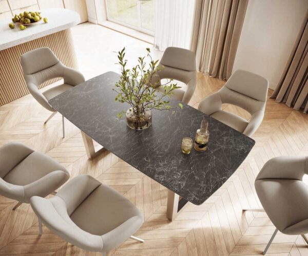 Jedálenský stôl Edge oválny tvar 200x100 keramika Laminam® Nero Greco – Obrázok 4