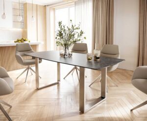 Jedálenský stôl Edge oválny tvar 200x100 keramika Laminam® Nero Greco