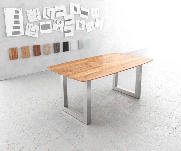 Jedálenský stôl Edge zaoblený 180x90 akácia prírodná nerezová oceľ