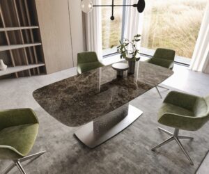 Jedálenský stôl Edge zaoblený 200x100 keramika Laminam® Emperador