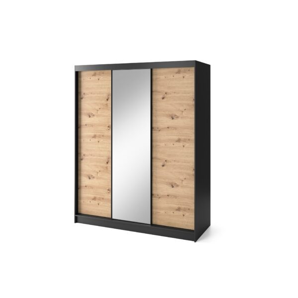 Šatníková skriňa Esville so zrkadlom 180 cm dub Artisan/čierna