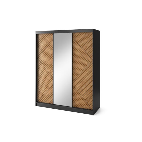Šatníková skriňa Marrphy so zrkadlom 180 cm dub Caramel/čierna