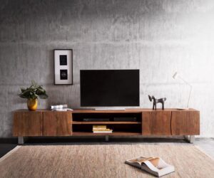 TV stolík Live-Edge 300 cm akácia hnedá 4 dvierka 2 priehradky
