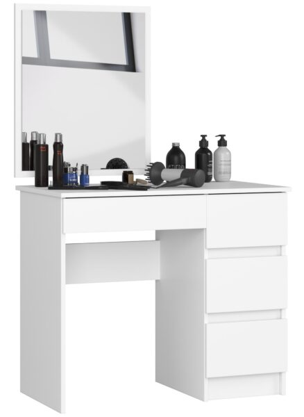 Kozmetický stolík so zrkadlom T-6 90x50 cm biely pravý