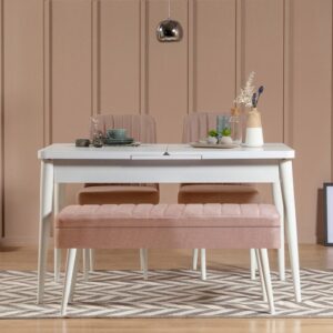 Jedálenský set s rozkladacím stolom a stoličkami (4 kusy) Vina 0900 - 3 - White