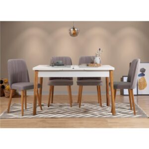 Jedálenský set s rozkladacím stolom a stoličkami (5 kusov) Santiago White Grey Atlantic Pine
