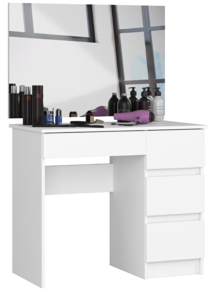Kozmetický stolík so zrkadlom T-6 I 90x50 cm biely pravý