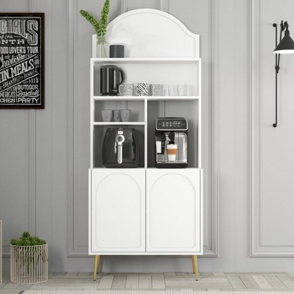Coffee Bar Cabinet Lyon 80 - White, Gold – Obrázok 4