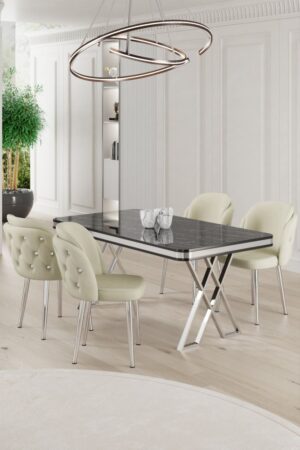 Dining Table & Chairs Set (5 Pieces) Rigel - Black Marble