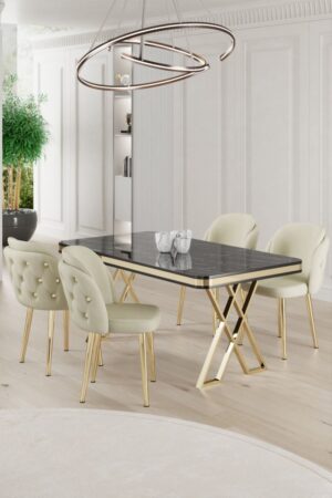 Dining Table & Chairs Set (5 Pieces) Rigel - Black Marble