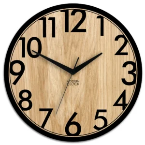 Drevené nástenné hodiny Focus 33 cm dub prírodný/čierny